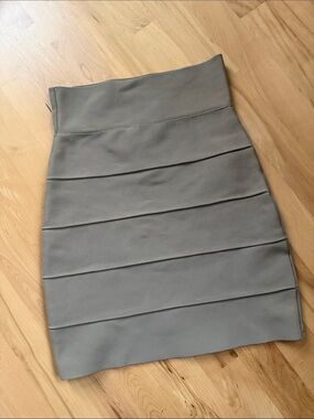 BCBGMaxAzria Taupe Bandage Mini Skirt